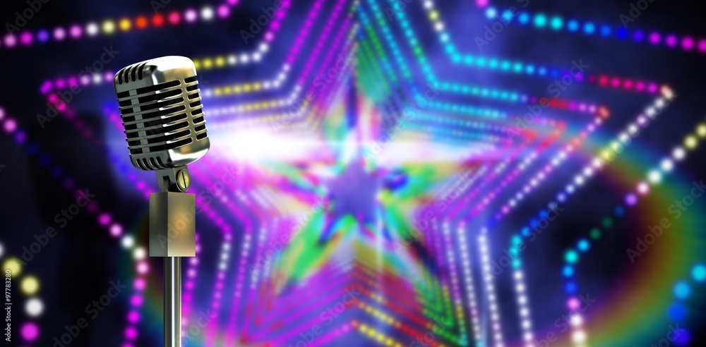 Poster composite image of digitally generated retro microphone on stand