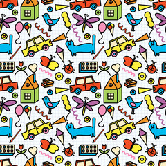 Naklejka premium Seamless pattern, drawn in a childlike style.