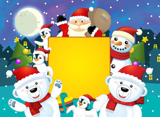 Christmas happy scene with different animals and santa - illustration for the children