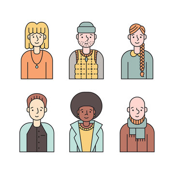 People multicolored icons vector set (men and women). Modern minimalistic design. Part four.