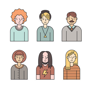 People multicolored icons vector set (men and women). Modern minimalistic design. Part three.