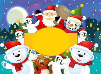 Christmas happy scene with different animals and santa - illustration for the children