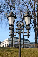 old-fashioned lanterns near the Cathedral of Christ the Savior