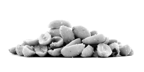 Tasty peeled peanuts heap, groundnut seed image isolated, white background