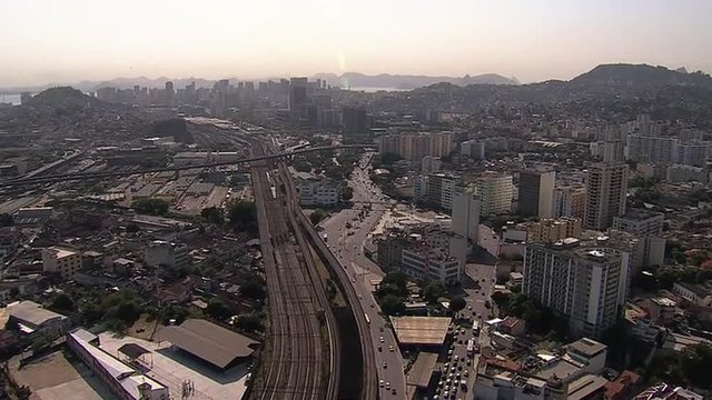 Flying above the city and highways, Rio De Janeiro, Brazil