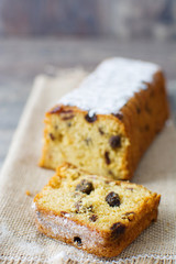 Traditional fruit cake on wood
