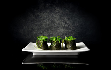 Spicy sushi with seaweed