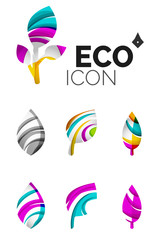 Set of abstract eco leaf icons, business logotype nature concepts, clean modern geometric design