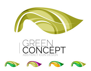 Set of abstract eco plant icons, business logotype nature green concepts, clean modern geometric design