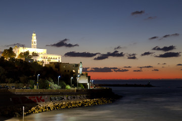 View of the old Jaffa, on the Mediterranean coast at sunset, Tel Aviv, Israel