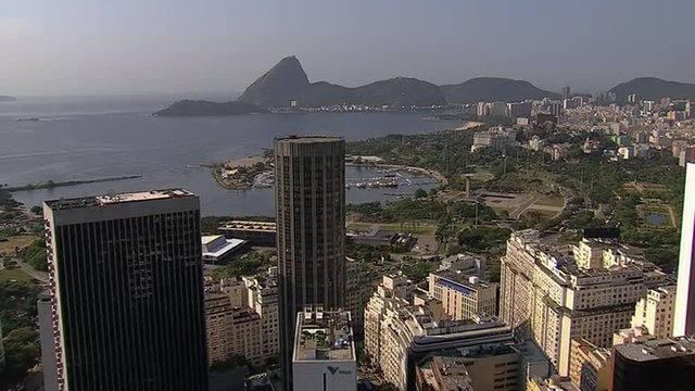 Flying above the city towards Sugar Loaf Mountain, Rio de Janeiro,Brazil