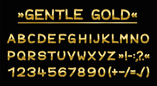 Golden capital letters - rounded font - isolated vector illustration on black background.