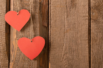 vintage red  hearts on wooden background