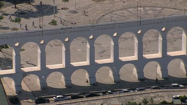Aerial close up view of white Aqueduct landmark,Rio de Janeiro,Brazil
