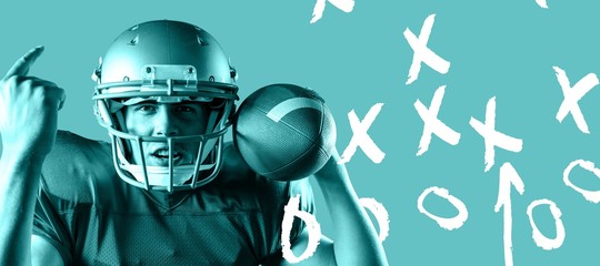 Composite image of american football player gesturing