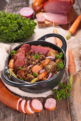 lentils with vegetables and meats