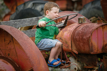 Little boy on a tractor