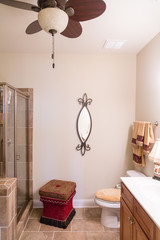 Fabric Stool in Tile Bathroom