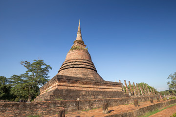 Ancient buddhist temple ruins in Sukhothai historical park