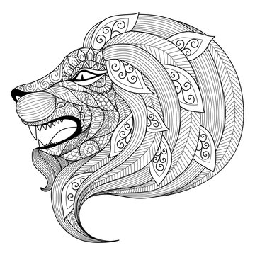 Drawing angry lion for coloring book for adult