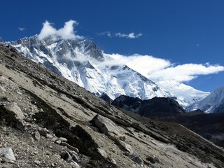 Mount Lhotse in the Himalayas at Khumbu area in Nepal