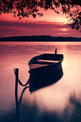 Boat near the shore at sunset