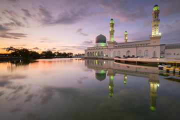 Kota Kinabalu City Mosque during sunset at Borneo Sabah, Malaysia. soft focus blur
