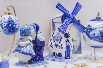 Blue Delftware Christmas tree toy Netherlands closeup (shallow DOF)