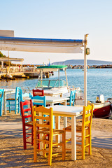 wicker sofa  in santorini  old restaurant