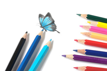 Colored pencil and butterfly drawing