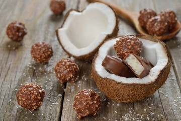 Chocolate candies and coconut