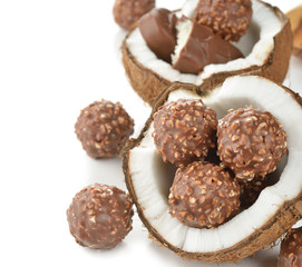 Chocolate candies and coconut
