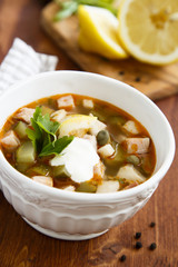Solyanka soup with sour cream