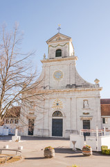 Mariastein, Dorf, Kirche, Kloster, Kloster Mariastein, Wintertag, Wintersonne, Eingang, Baselbiet, Winter, Schweiz