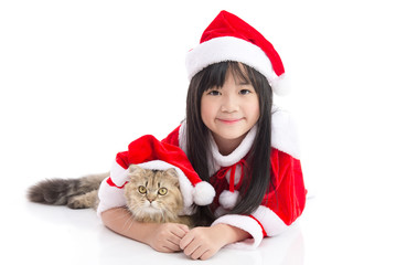 Beautiful asian girl lying on white background idolated,Christmas concept