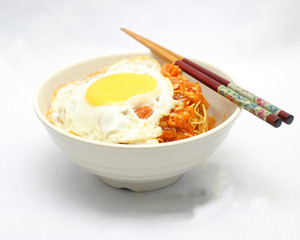 Noodle with poached egg