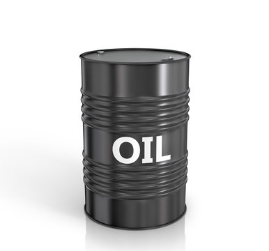 Black oil barrel on white background.