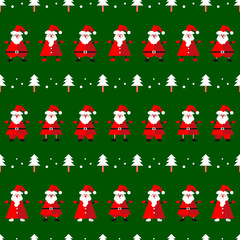 Vector seamless pattern with funny Santa Clause and fir tree