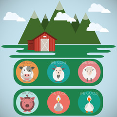 Farm Baby Animals and Birds Icons Set