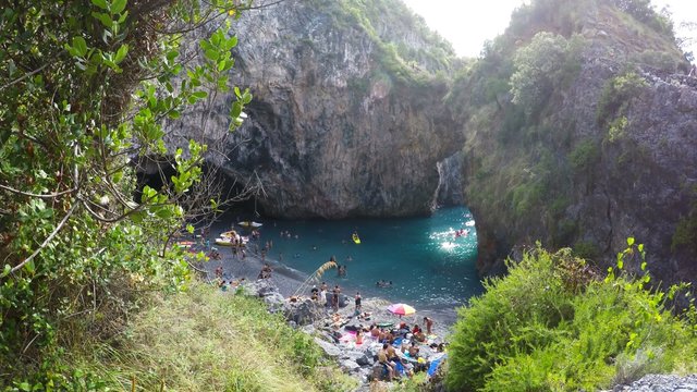 San Nicola Arcella, Arco Magno Beach and Rocks, South Italy, Calabria, Cosenza, Real Time, 4k
