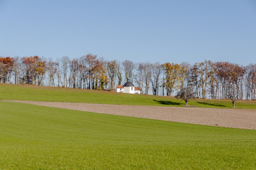 Mariastein, Dorf, Kloster Mariastein, Kapelle, Annakapelle, Felder, Feldweg, Wanderweg, Waldweg,...