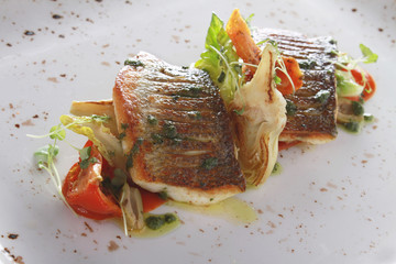 Plated seabass fish meal