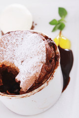 chocolate souffle plated dessert