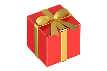 Obraz premium Red gift box with gold ribbon and bow