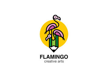 Flamingo Pencil Logo abstract design vector linear style