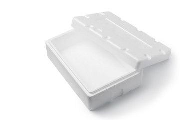 Styrofoam box isolated on wood background
