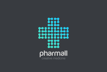 Obraz premium Medical Digital DNA Molecule Cross Logo design vector chip.