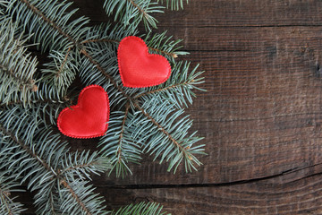 Christmas background with two hearts