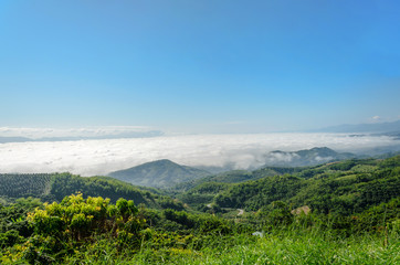 Natural landscape of mountains and sea of mist in the winter season,Thailand