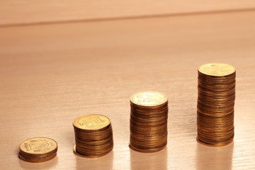 coins on the table. close-up and the dollar